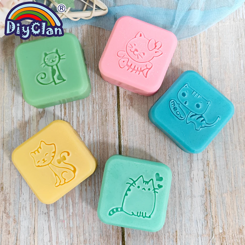 Cute Kitten Pattern Soap Stamp For DIY Crafts Handmade Soap Making Tools Transparent Resin Seal kitty cat Natural Organic Seals