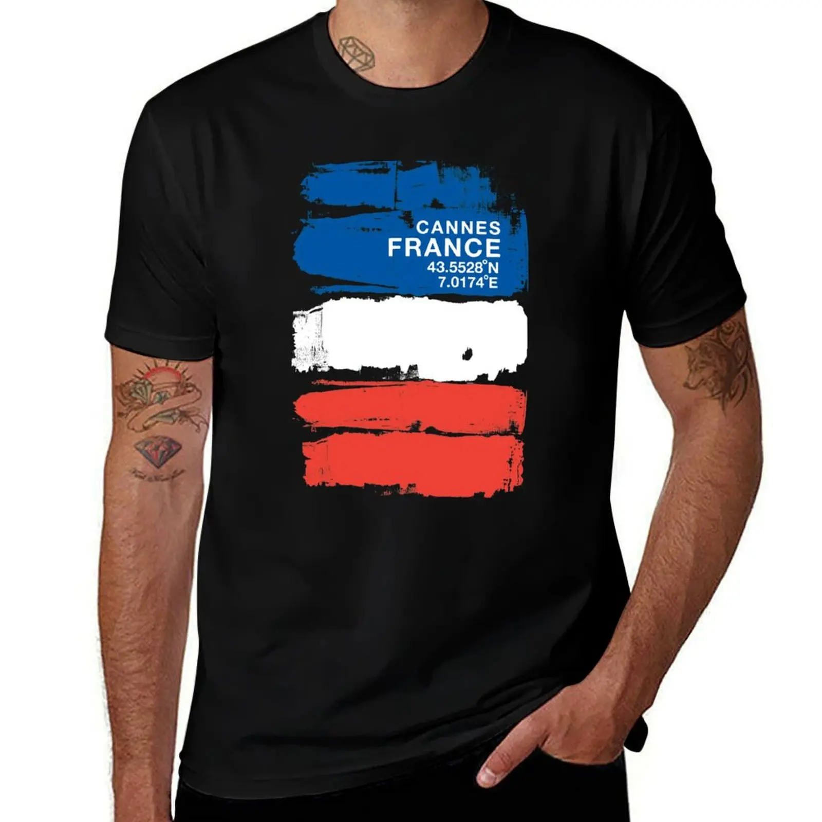 Cannes France Coordinates Vintage French Art T-Shirt Plus Size Outdoor Casual Top T-Shirt