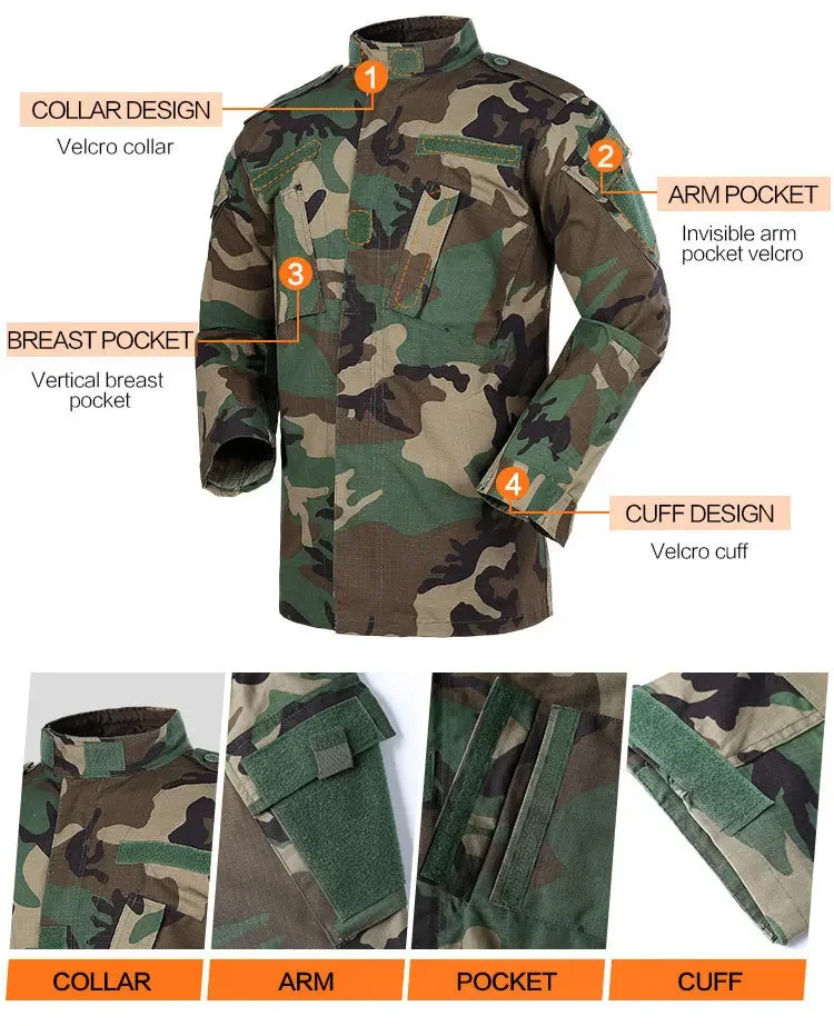 New Hot Durable and Wear-resistant Men's Camo ACU Uniform 2PC Set Training Wear Security Officer Uniforms
