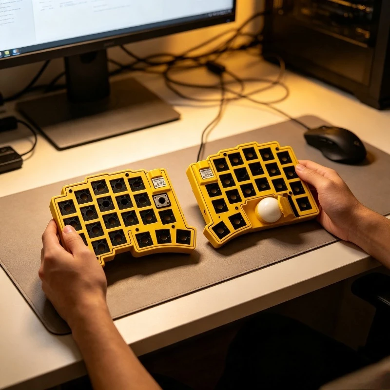 MoNa² Wireless 42keys Split Trackball Keyboard Custom Wireless Bluetooth Hot-swap MX PAW3222 Optical Sensor 25mm POM Trackball