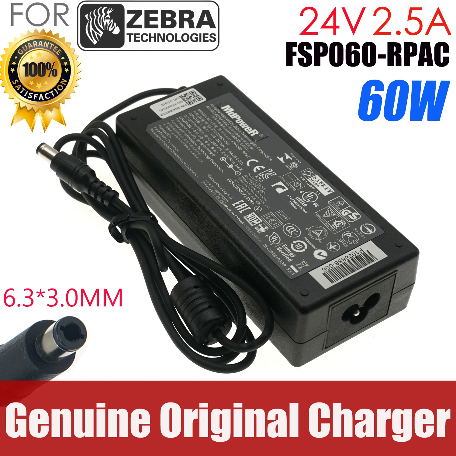 

Genuine FSP060-RPBC AC Adapter 24V 2.5A 60W Charger for Zebra Printer GX420 GT800 GT820 GX430T EZ1105 Power Supply P1028888-006