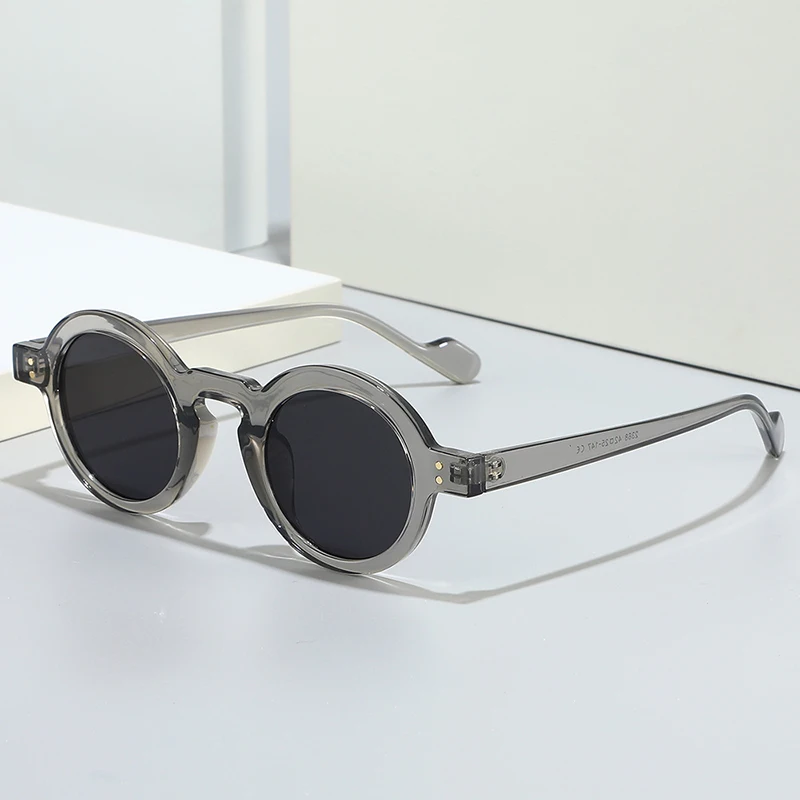 SO&EI Retro małe okrągłe okulary przeciwsłoneczne damskie moda przezroczyste soczewki oceaniczne odcienie UV400 męskie nity modne punkowe okulary przeciwsłoneczne — zdjęcie 3