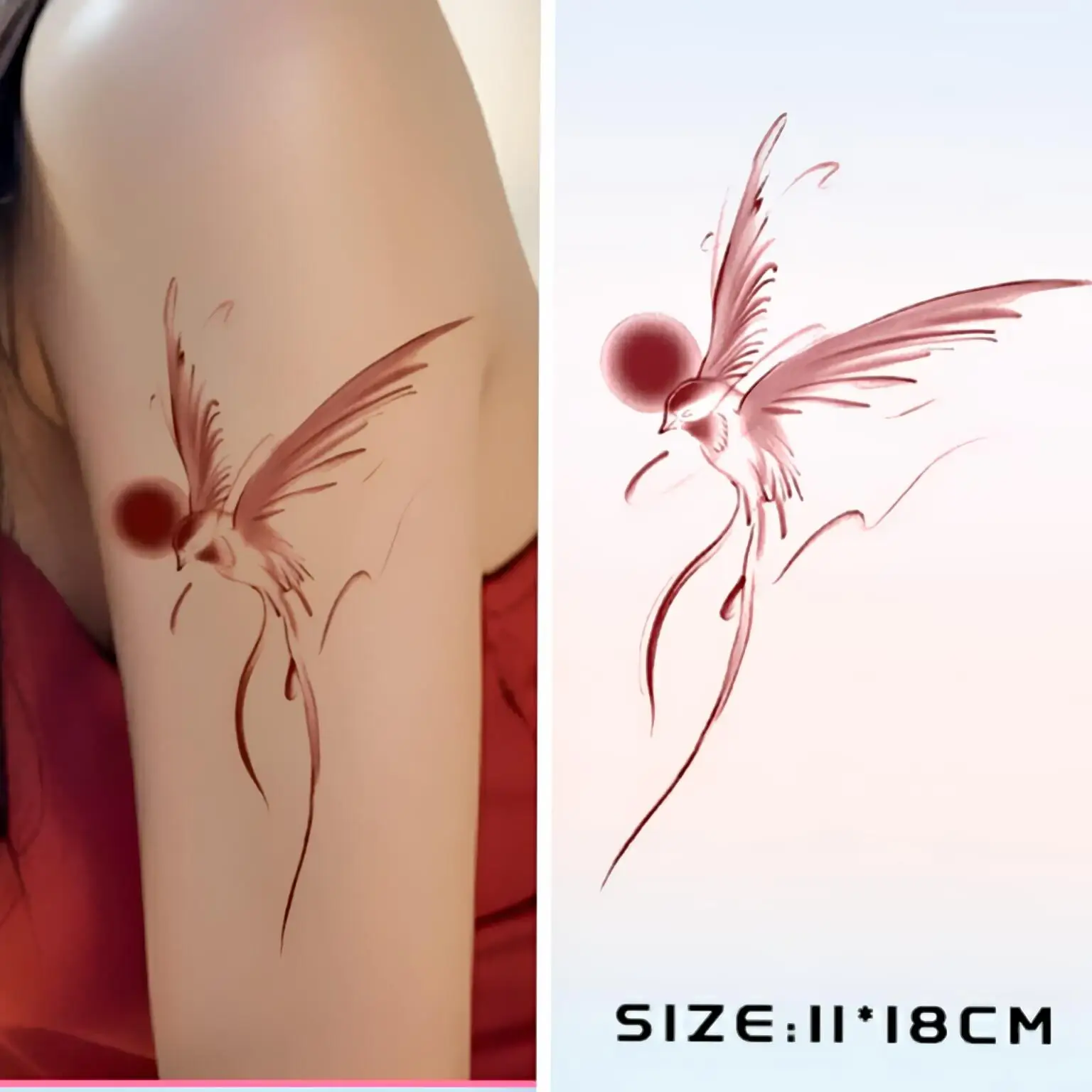 

Red bird arm collarbone chest Temporary Tattoo Stickers,Fake Tattoo Waterproof,Long-Lasting,Arm and body art for women