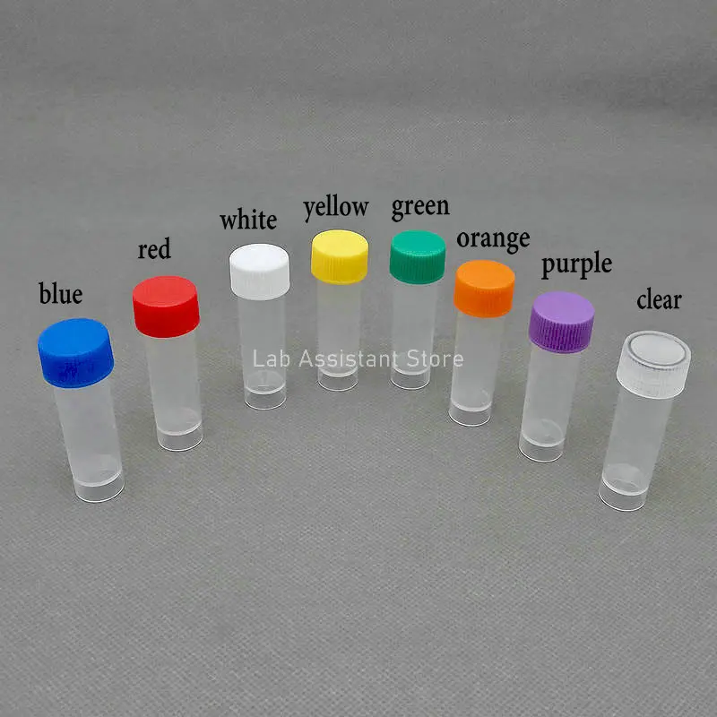 200pcs/lot 5ml Plastic Freeze Pipe Freezing Tube with Silicone Gasket,Cryovial with color cap Shool Lab Experiment Supplies