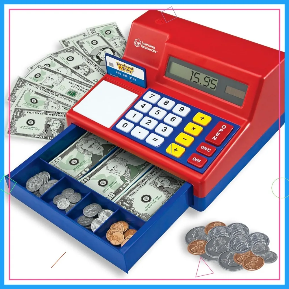 

Educational Cash Register Toy for Kids with Play Money, Calculator & Credit Card - Fun Math Learning Playset