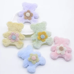 5Pcs Kawaii Padded Plush Bear with Flwoer Appliques for DIY Clothes Hat Shoes Toy Sewing Patches Handmade Headwear Clips Decor