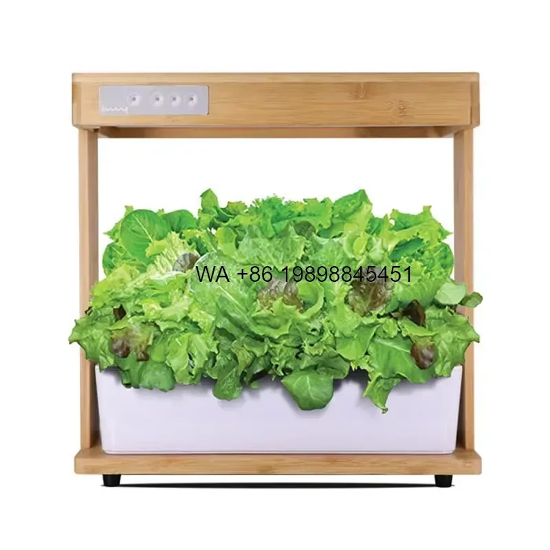 Wmwmnu Indoor Smart Herb Garden Hydroponic Growing System with LED Grow Light Automatic Pump Natural Bamboo for Home Use