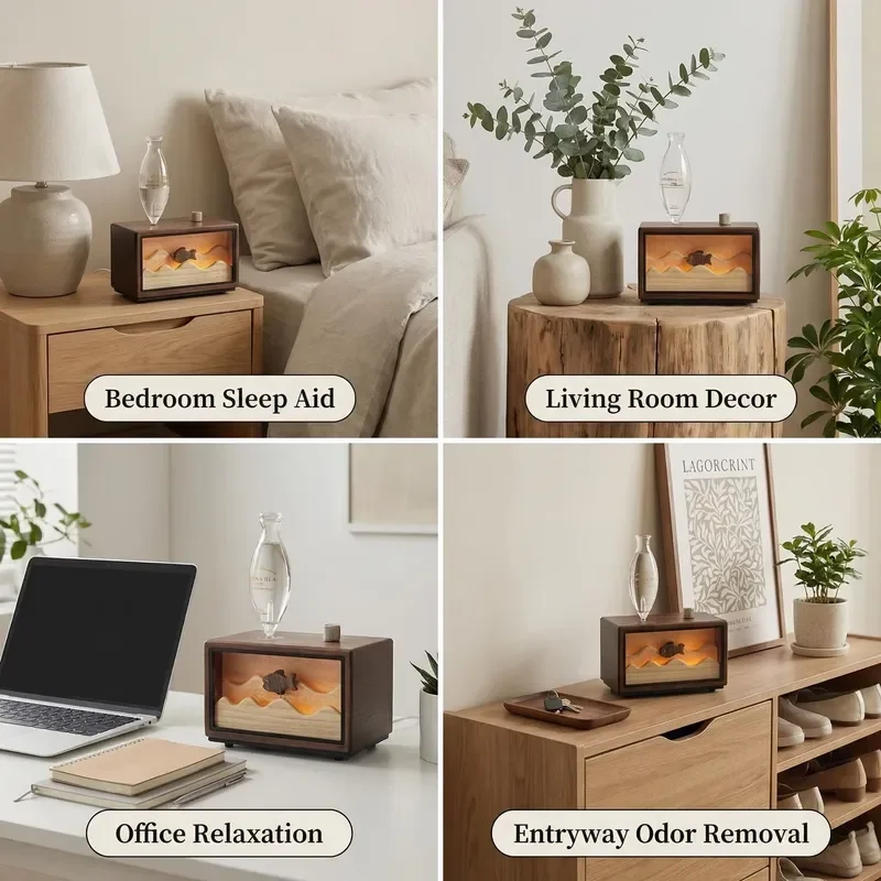 Vintage Solid Wood Aroma Diffuser for Home Decor Country Style Essential Oil Atomizer for Living Room Bedroom Office Desk
