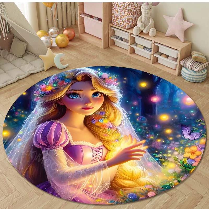 Tappeti rotondi Disney Princess Rapunzel per camera da letto Tappetini per camera dei bambini Tappetino per sedia da bagno per la casa Tappeto