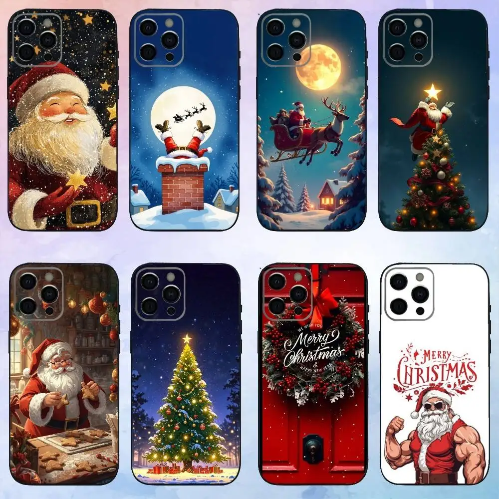 

Santa Claus Phone Case For iPhone17,16,15,14,13,12,11 Plus,Pro Max Soft Black Cover