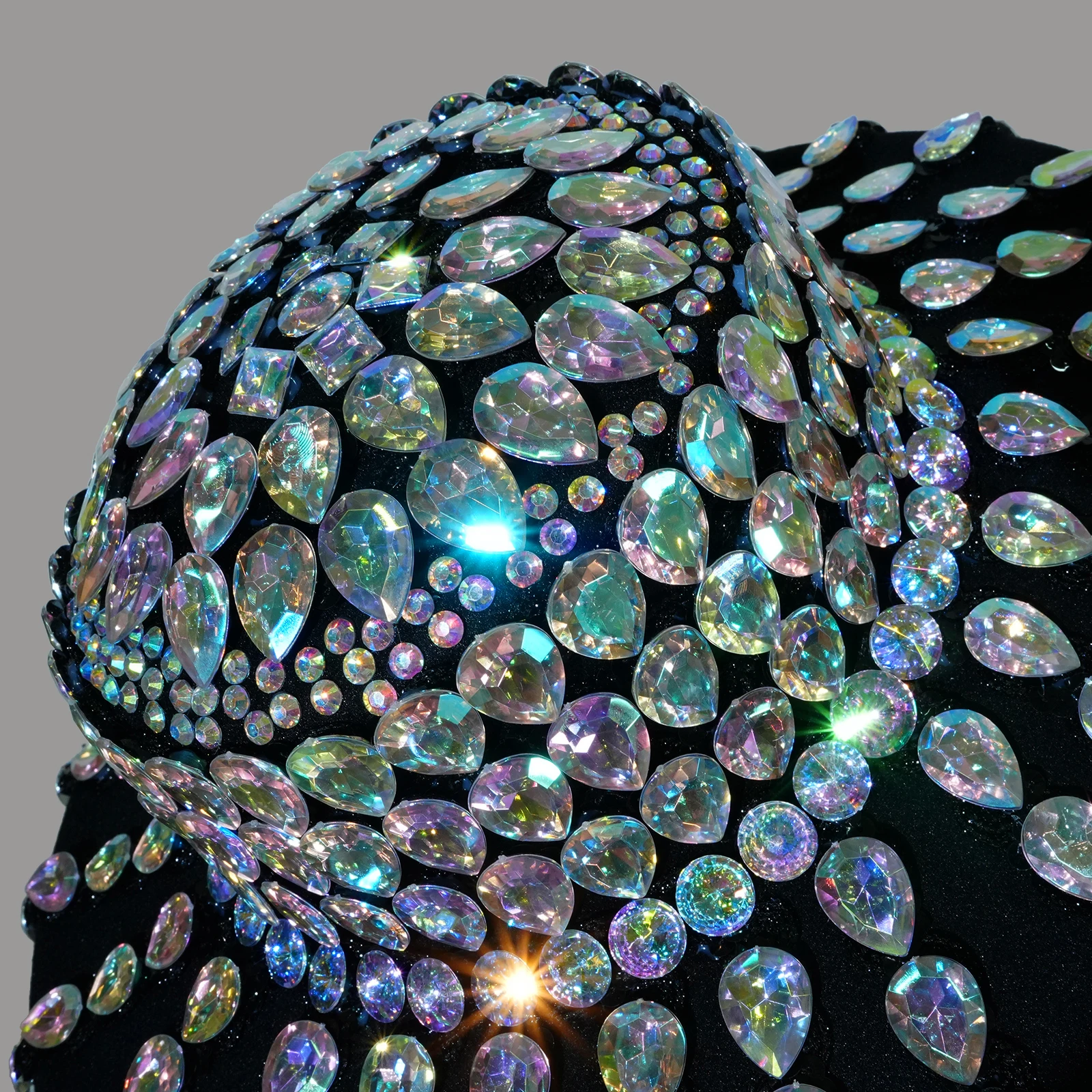 สี Rhinestones ขนาดใหญ่หมวกสีดําหมวกผู้หญิงแฟชั่น DS พรหมหมหมวก Dancer SINGER STAGE อุปกรณ์เสริม 9 ซม.หมวกประสิทธิภาพ