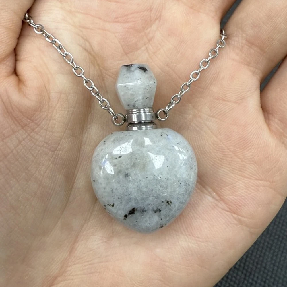 RX49 Natural Stone Perfume Bottle Pendant, Crystal Essential Oil Diffuser Necklace for DIY Jewelry Making, Gift