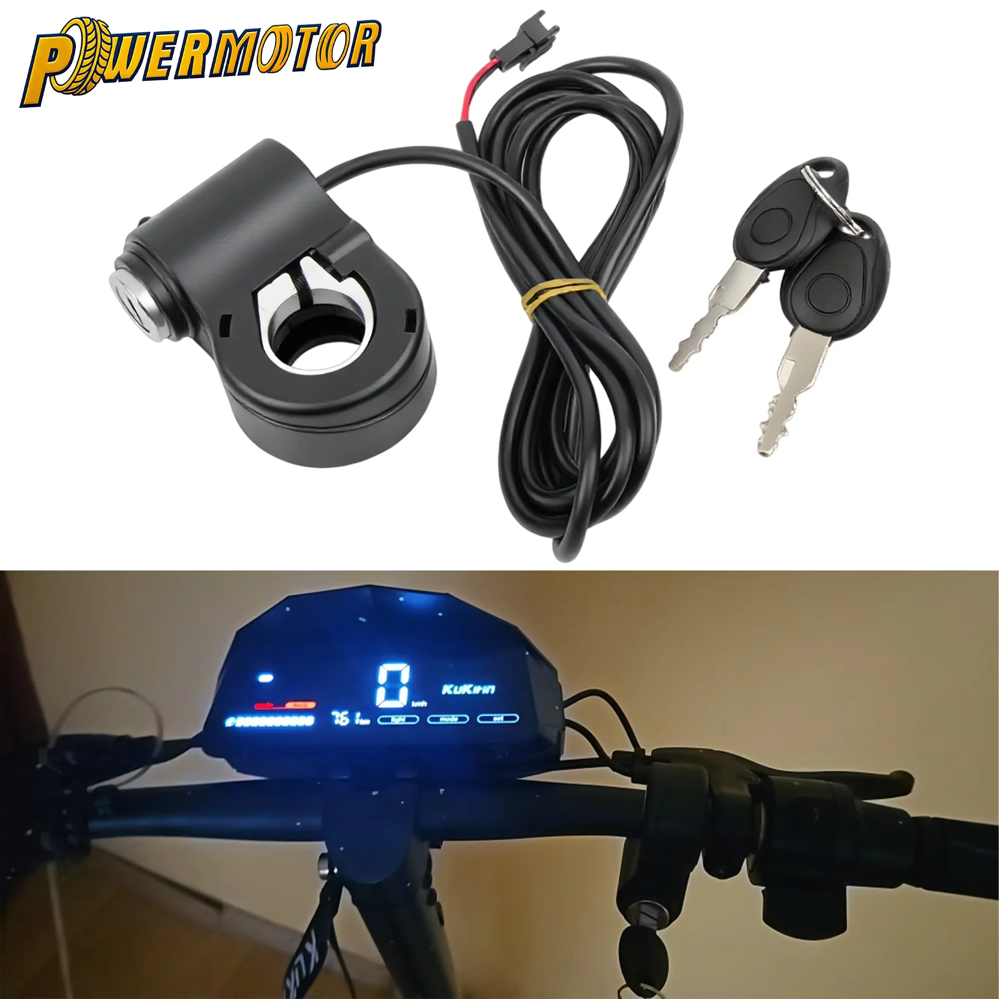 Trava de partida com chave para scooter elétrica, skate elétrico e ciclomotor, 12V 24V 36V 48V 60V 72V, interruptor de partida universal modificado para guidão de 22mm