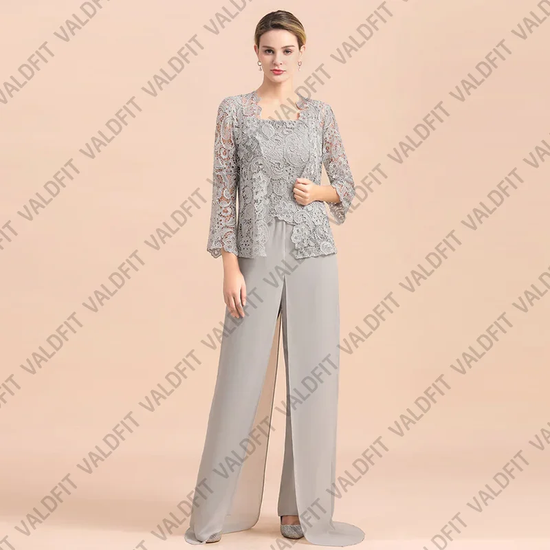 

Customized Grey Jumpsuit Pantsuit Mother of the Bride Dress with Lace Jacket Formal Wedding Guest Beading Robes Invitee Mariage