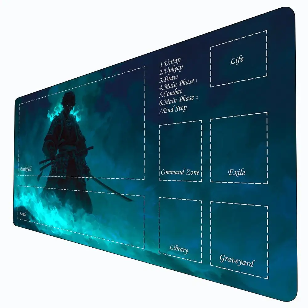 Tema misterioso samurai MTG Playmat 35X60CM Magic Card Battle Mat Antiscivolo Durevole Bordo cucito Tappetino da tavolo tappeto magico