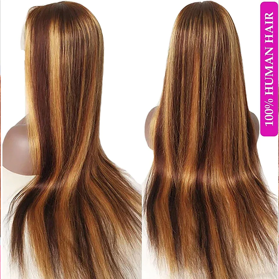 Mel loira peruca dianteira do laço, destaque Ombre, cabelo humano, 180% densidade, reta, 13x4, laço transparente, perucas sem cola