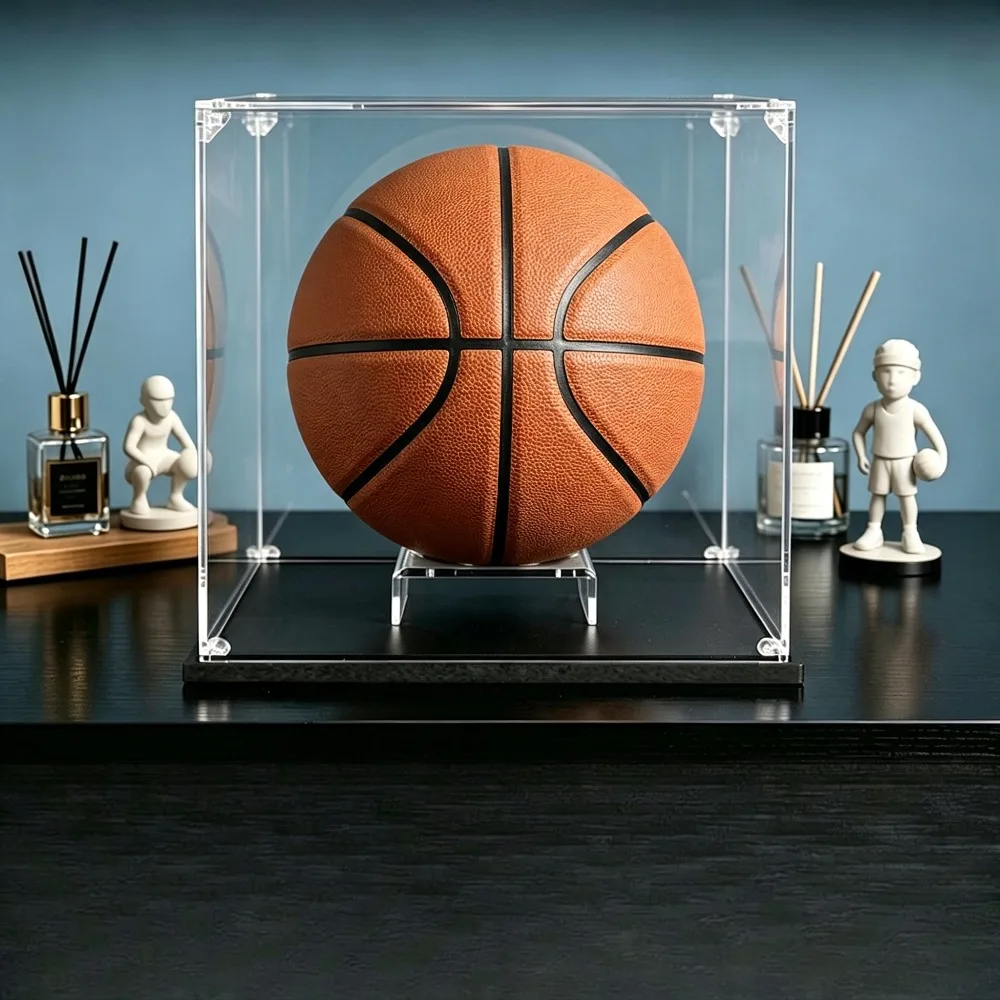 Acrylic Basketball Football Display Case Dustproof UV Protection Stand Holder for Signed Ball Collectibles Exhibition Storage