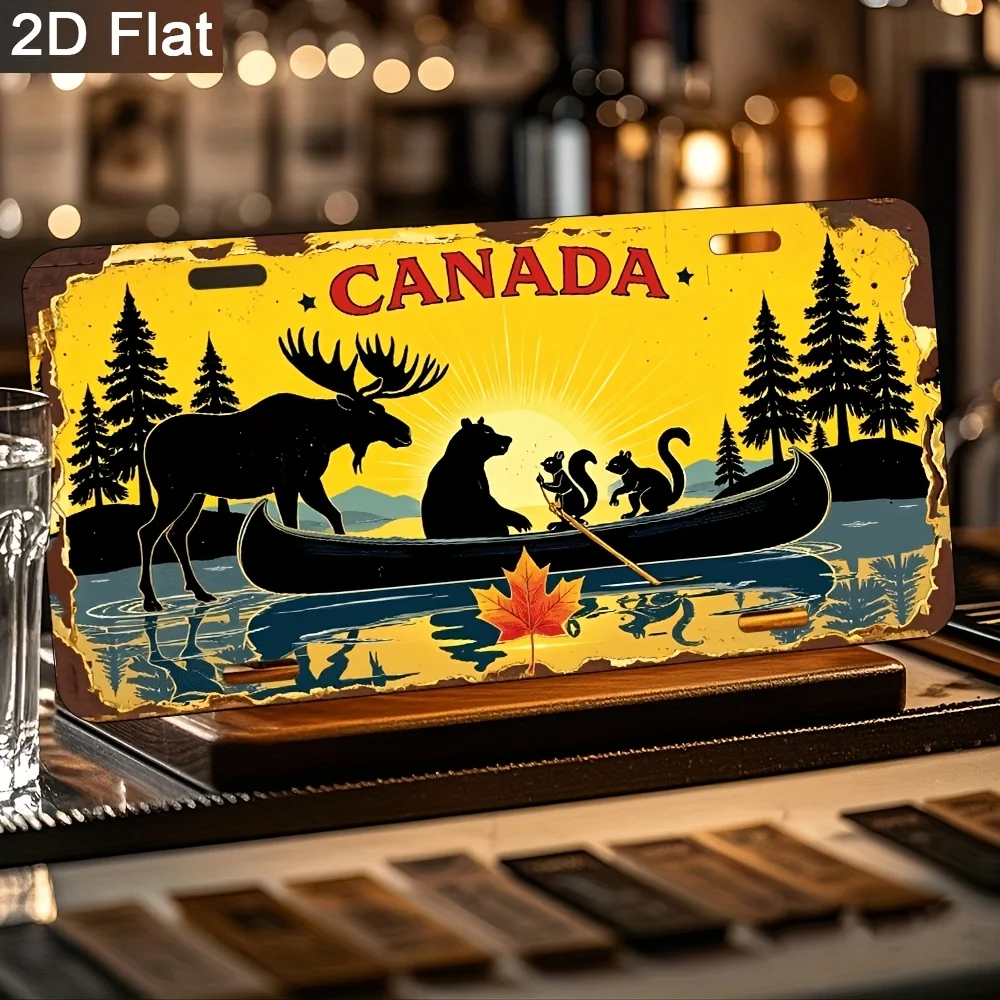 2D Flat, 1pc Vintage Canadian Wilderness Metal Sign - Moose, Canoe & Pine Trees Retro Decoration  Bar, Garage, Living Room