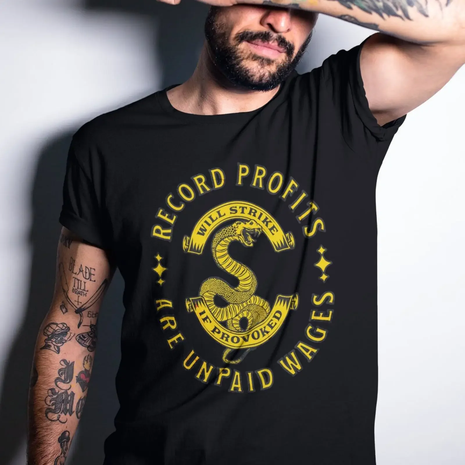 Record Profits Are Unpaid Wages Gadsden Snake Will Strike If Provoked Union Strong Labor Rights Solidarity T Shirt vintage
