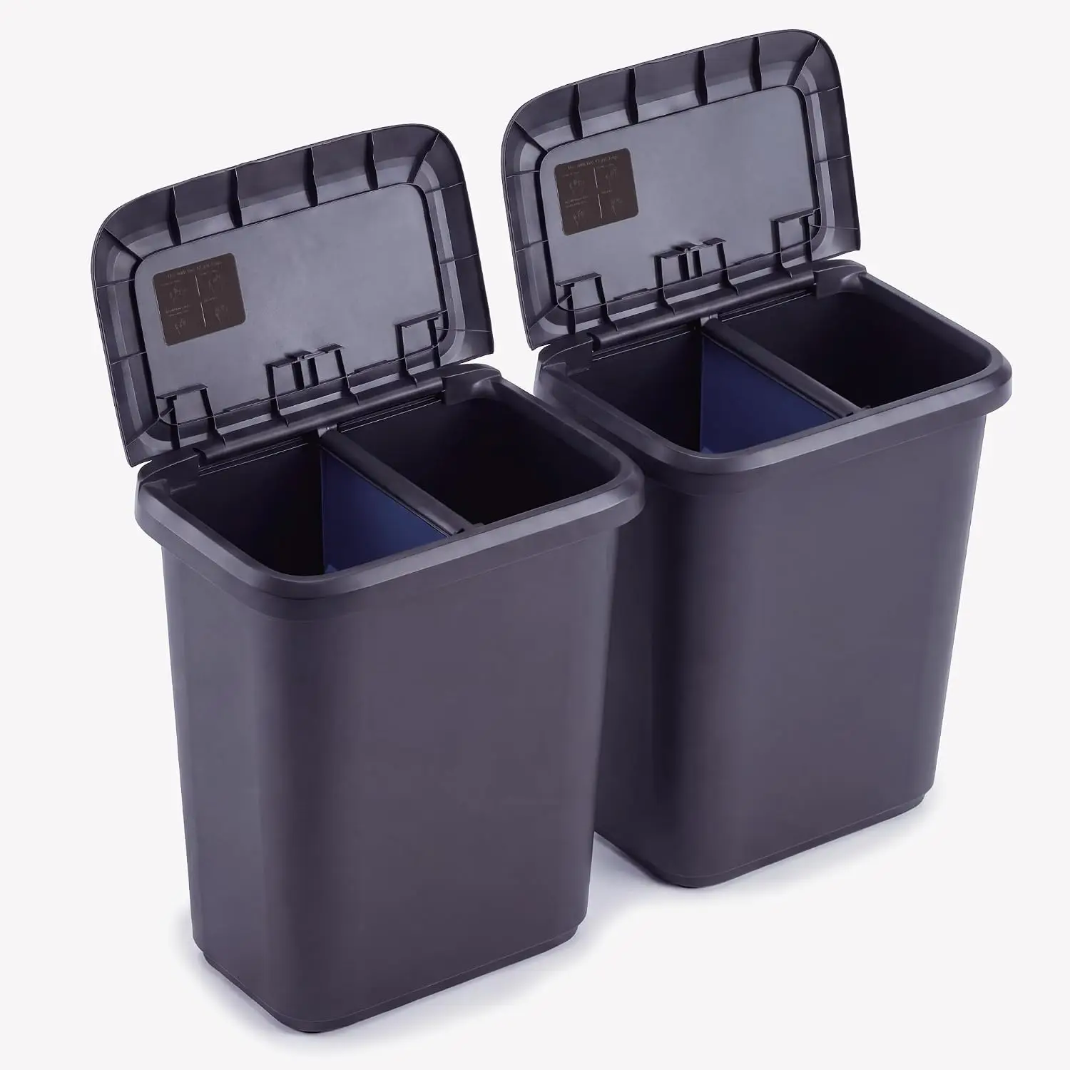 20 Gallon Trash Can with Built-in Divider for Kitchen, Garage & Recycling – Extra Large Capacity Heavy Duty Plastic Dual Compartment Bin, 2 Pack