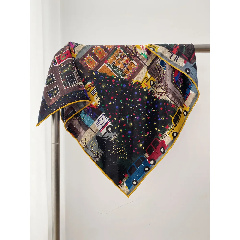 

Двусторонний шарф, женские шелковые шерстяные банданы, роскошные зимние квадратные шарфы, аксессуары для головы, рождественский подарок