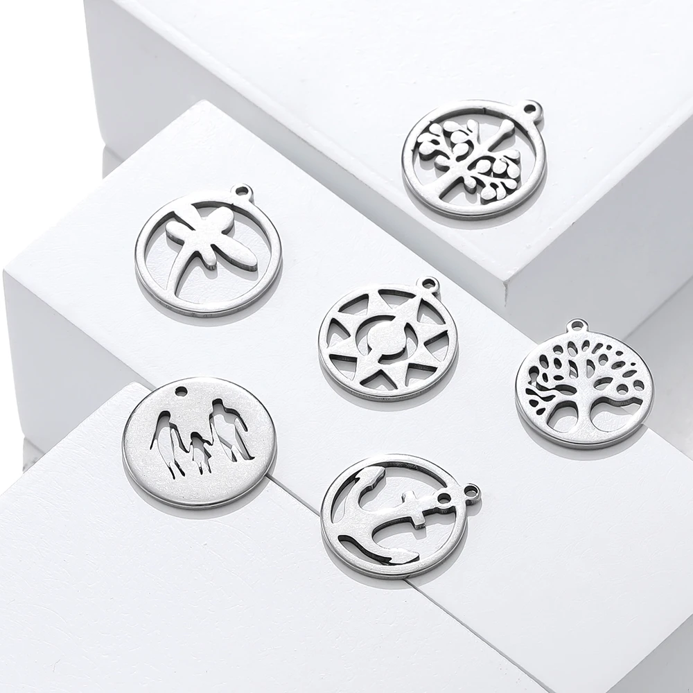 

5Pcs/Pack Stainless Steel Round Various Shape Charm Pendants for Handmade DIY Women Necklace Jewelry Making Accessories