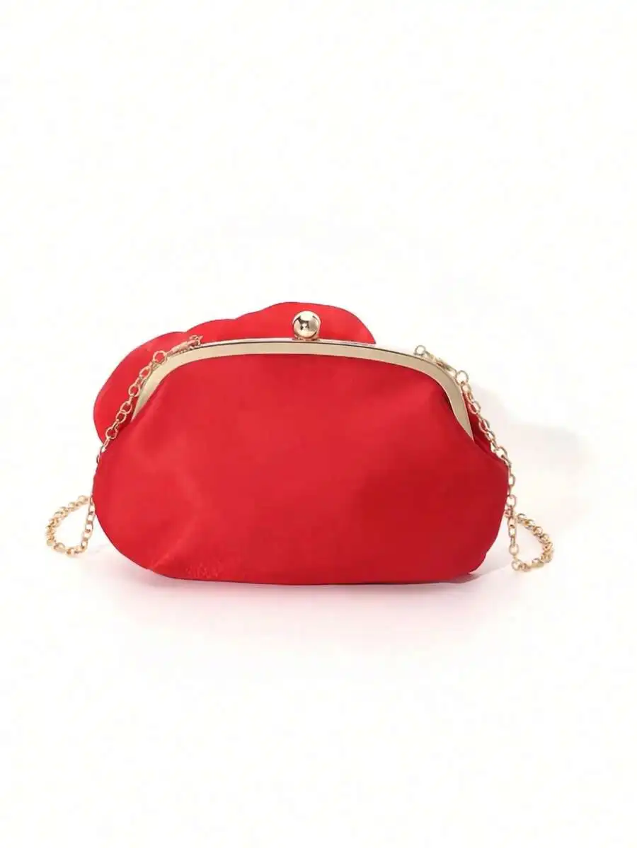 

Red Satin Vintage Clutch Bag With Flower Decoration For Women Party Evening Wedding