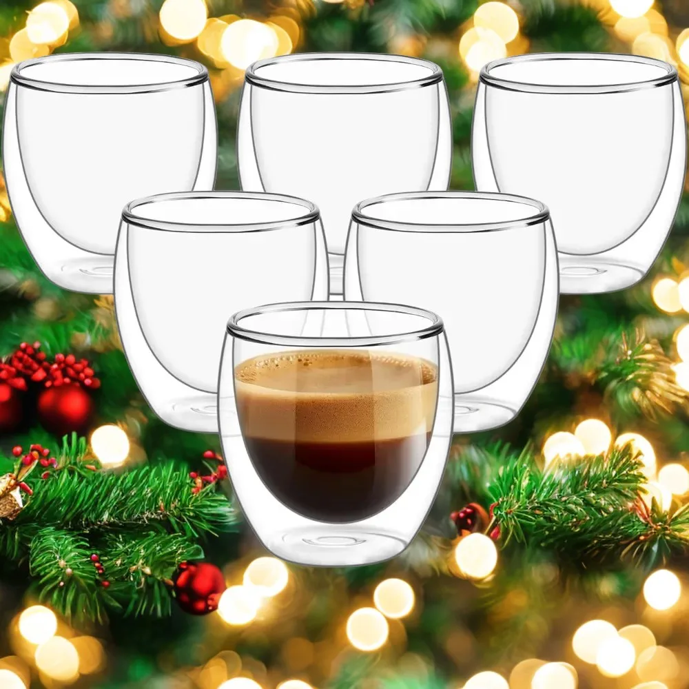 80/150/250/350/450ml 6pcs Double Wall Glass Coffee Mugs Insulated Layer Cups Set for Bar Tea Milk Juice Water Espresso Glass