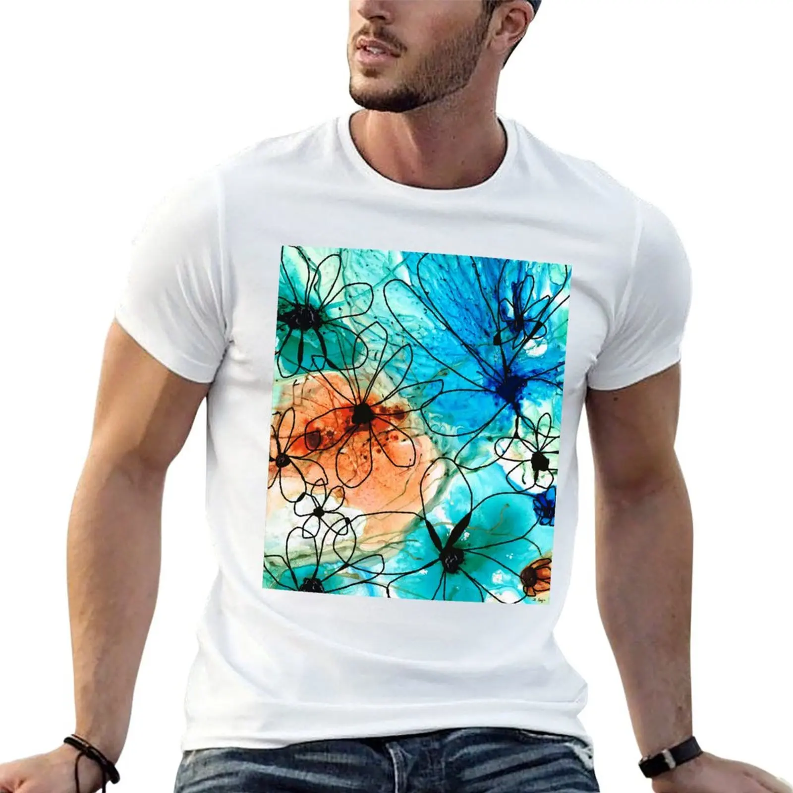 Modern Floral Art - Wild Flowers2 - Sharon Cummings Artist T-Shirt Holiday Outdoor T-Shirt