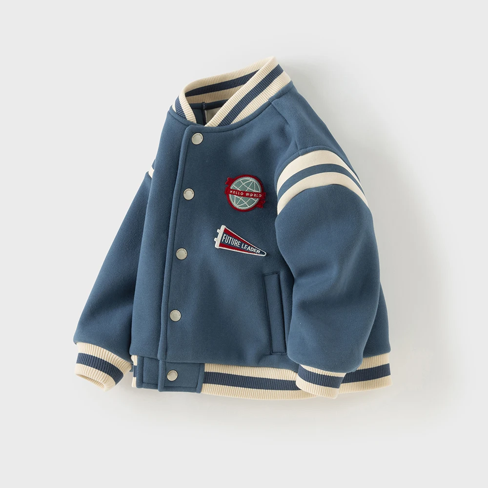 Dave Bella Children's  Velvet Autumn Winter Jacket Boys Plush Baseball Coat Casual Sports Fashion Versatile Top DB4253875