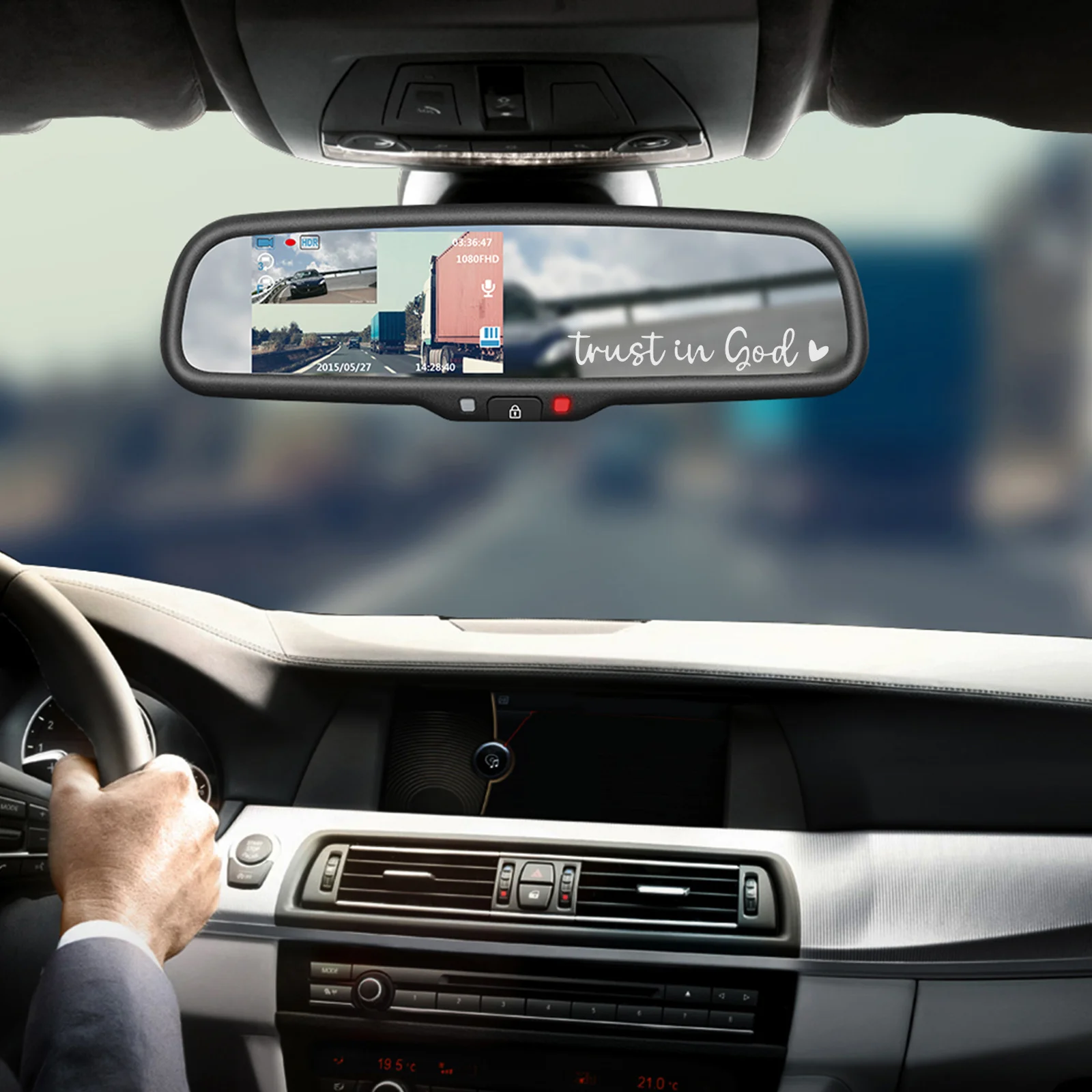 

2Pcs Car Rearview Mirror Stickers Reflective Trust in God Vinyl Decals Inspirational Safety Reminder Makeup Mirrors