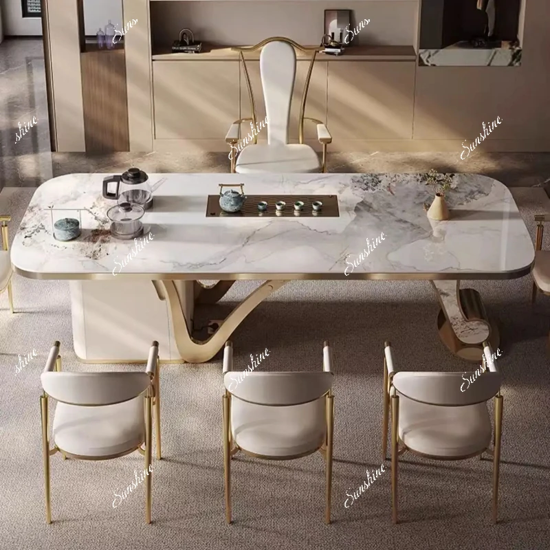 

High-end light luxury rock panel tea table villa office large board coffee table luxury stone table