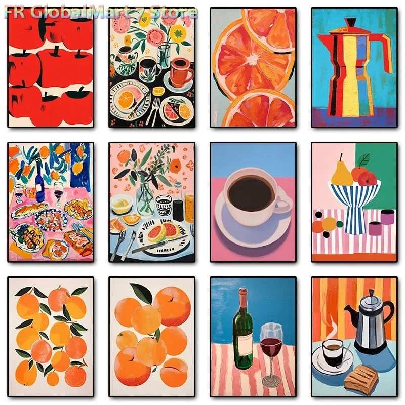 Retro Food Drink Fruit Orange Citrus Espresso Posters and Prints Diamond Paintings Wall Art Pictures Kitchen Dining Room Decor