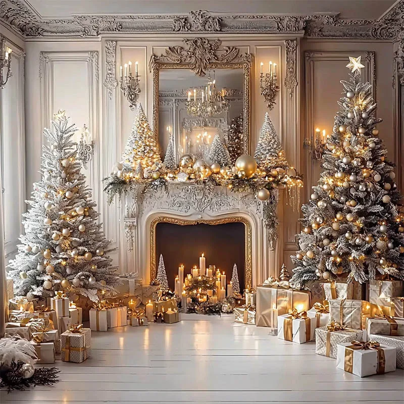 Mehofond-Fondo de fotografía de lujo para Navidad, elegante chimenea, retrato familiar, árboles, velas, regalos, decoración, utilería de fondo