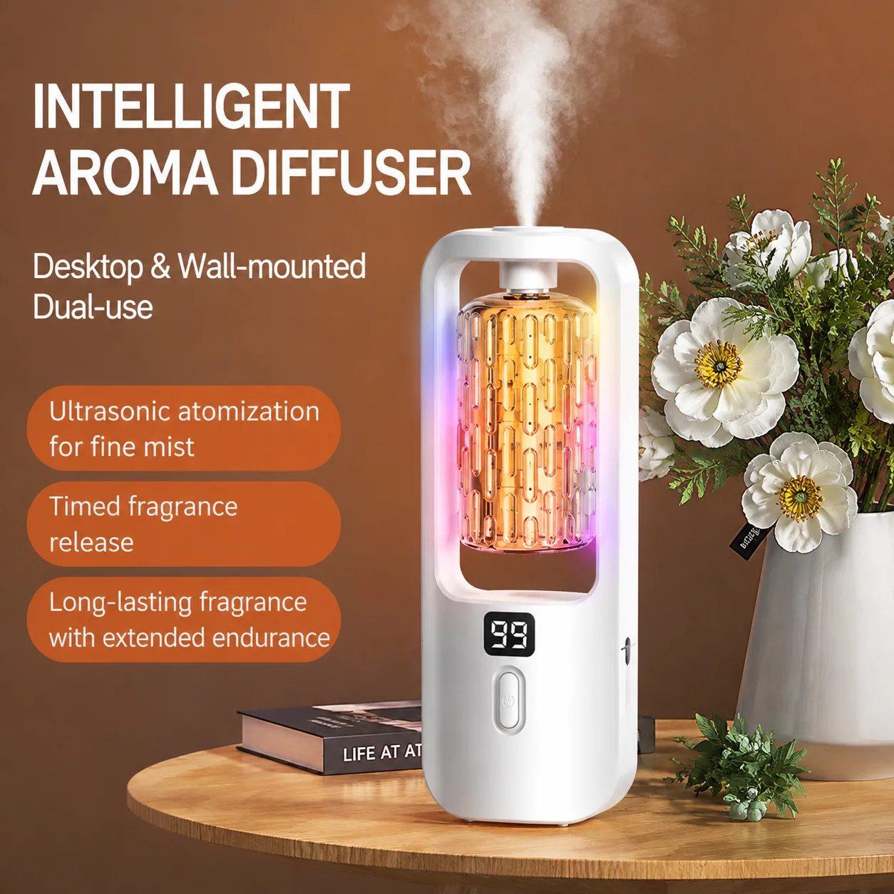 Smart LED Aroma Diffuser & Humidifier Wall-Mounted Air Freshener with Color-Changing Light & Elegant Design USB Rechargeable