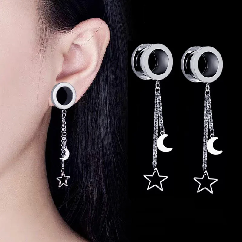 Piercing de acero inoxidable con forma de luna y sol, 2 unidades, tapones para túnel del oído, Piercing corporal, Piercing de oreja, Piercing