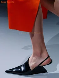 Strange Heel Back Strap Sandals Patent Leather Pointed Toe Orange Black Floating Women Shoes Fashion New Arrival Catwalk