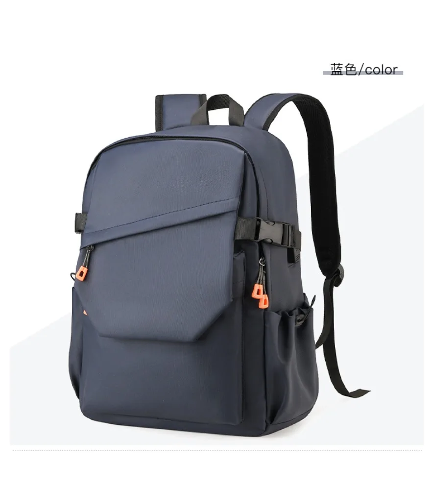 Navy diagonal flap backpack with orange zipper pulls anti splash adjustable buckle for young people daily shopping