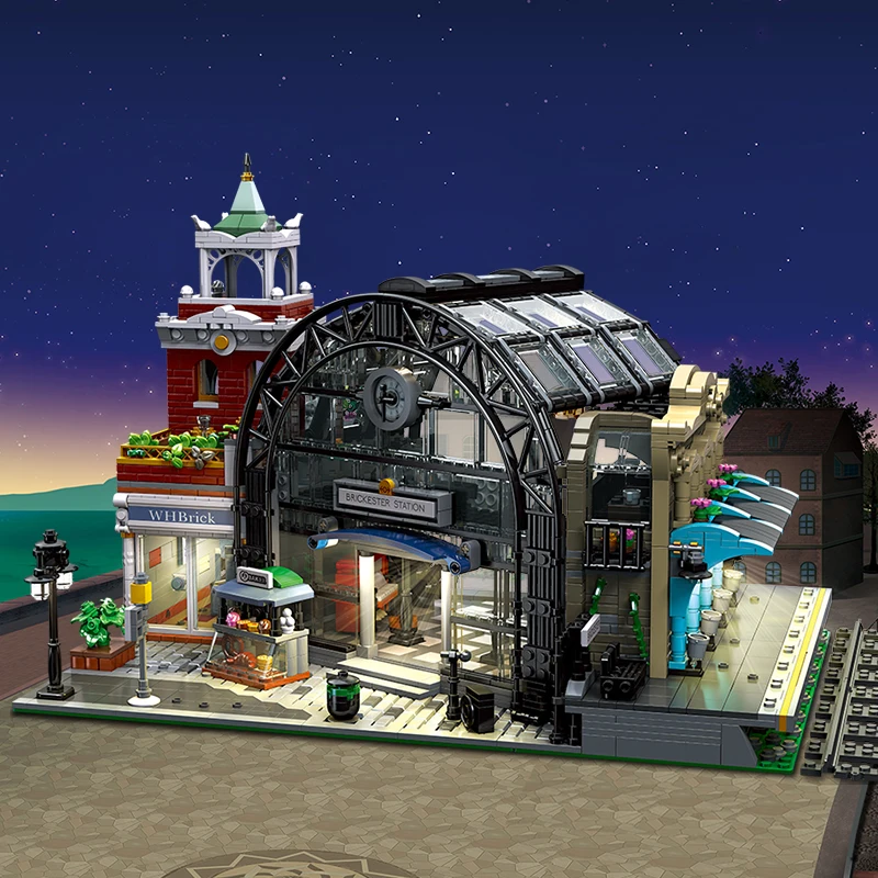 Retro Architecture Train Interchange Station The Meeting Point Building Blocks Streetscape Bricks Toys Compatible With LEGO
