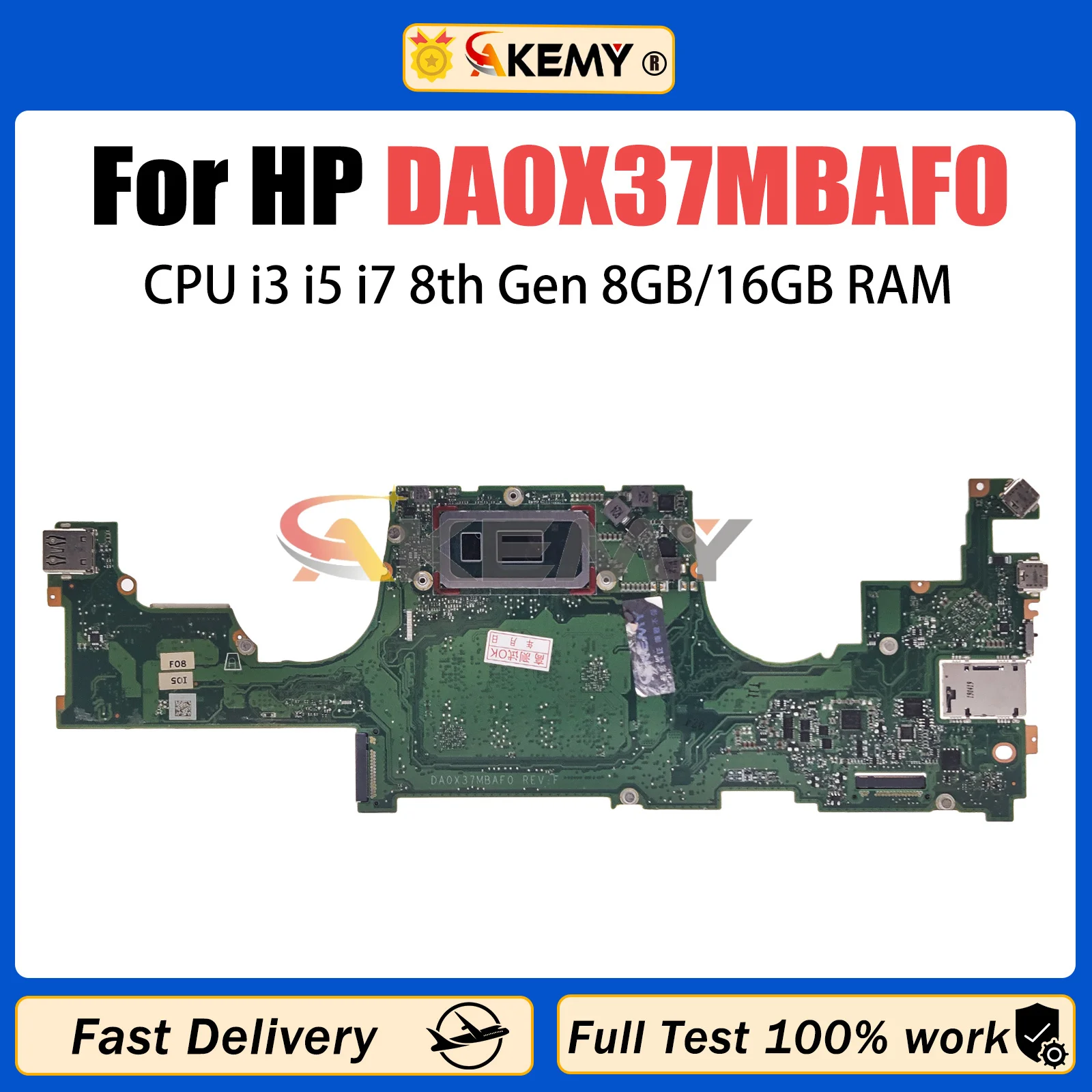 

AKEMY DA0X37MBAF0 Mainboard For HP Spectre X360 13-AP Laptop Motherboard with I3-8145U I5-8265U I7-8565U CPU 8G/16G RAM