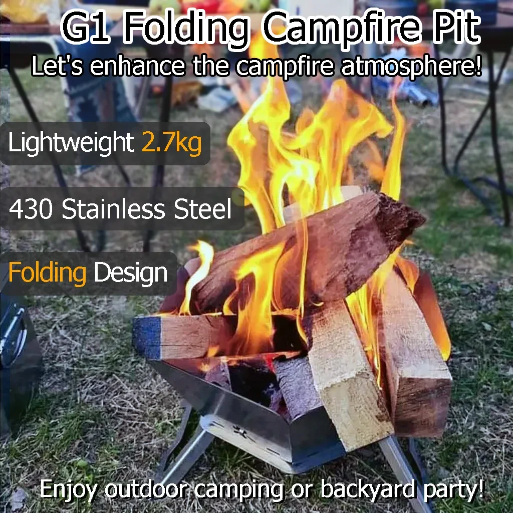 Hexagonal Foldable Fire Pit, Portable SUS430 Camping Bonfire Pit Campfire Stove Barbecue Grill Lightweight for Camping Hiking