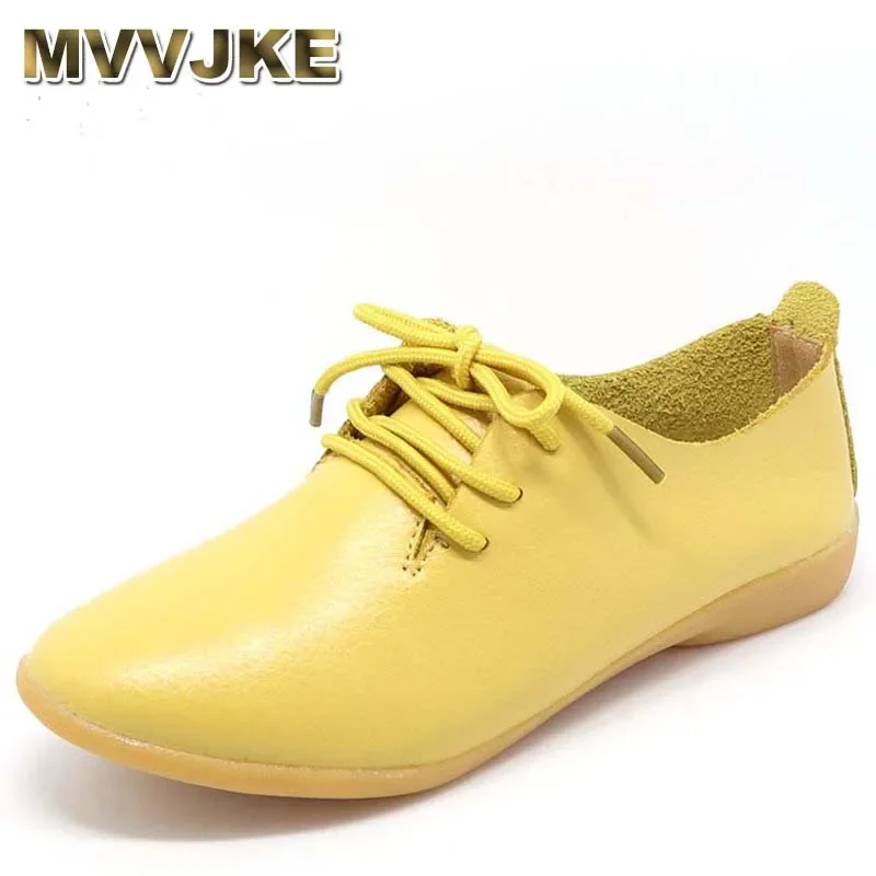 MVVJKE Genuine Leather Oxford Shoes For Women Round Toe Lace-Up Casual Shoes Spring And Autumn Flat Loafers Shoes