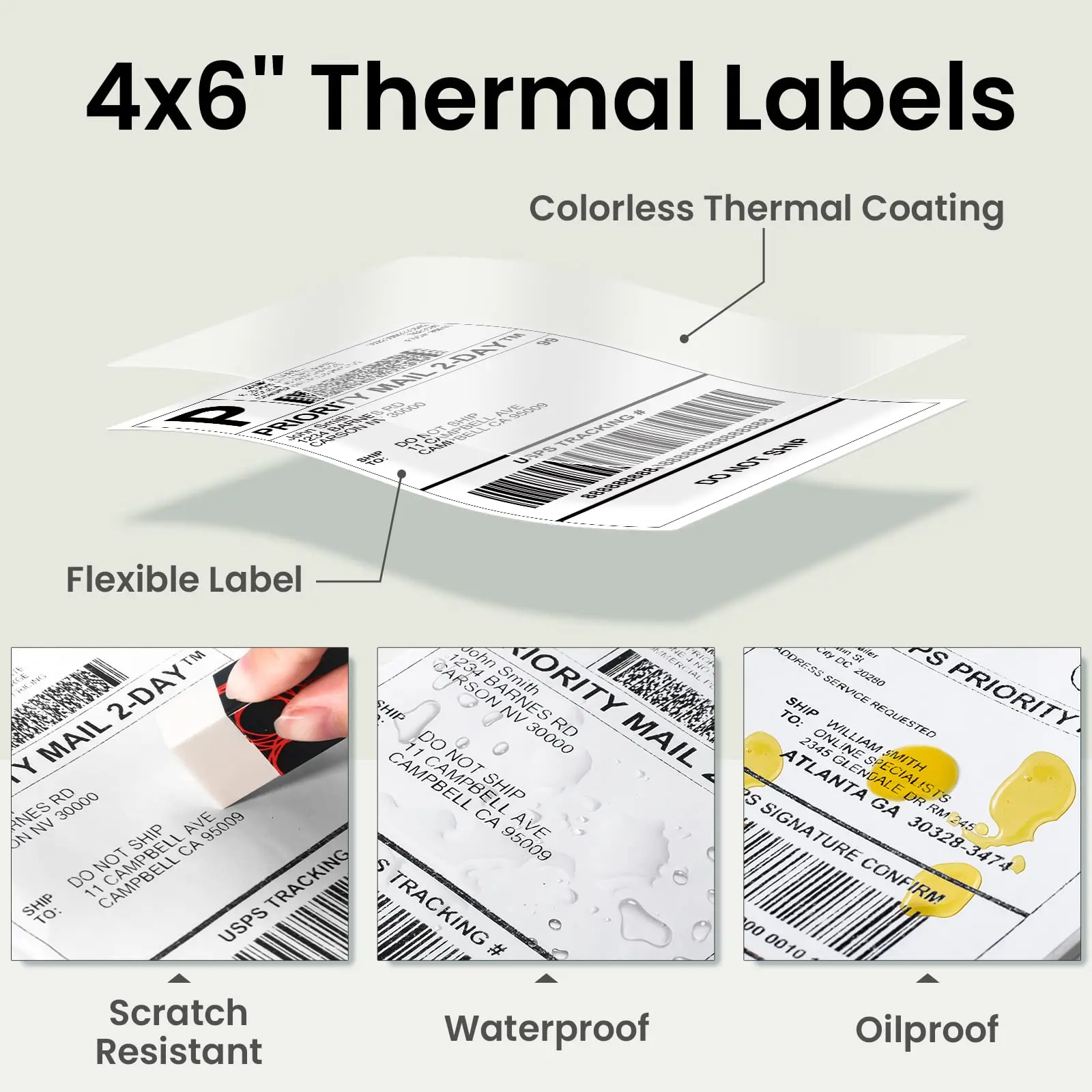 Labelife Shipping Thermal Label 4X6'' Fan-Fold Labels for Shipping Labels Address Mail Product Logo Labels Barcode 100pcs White