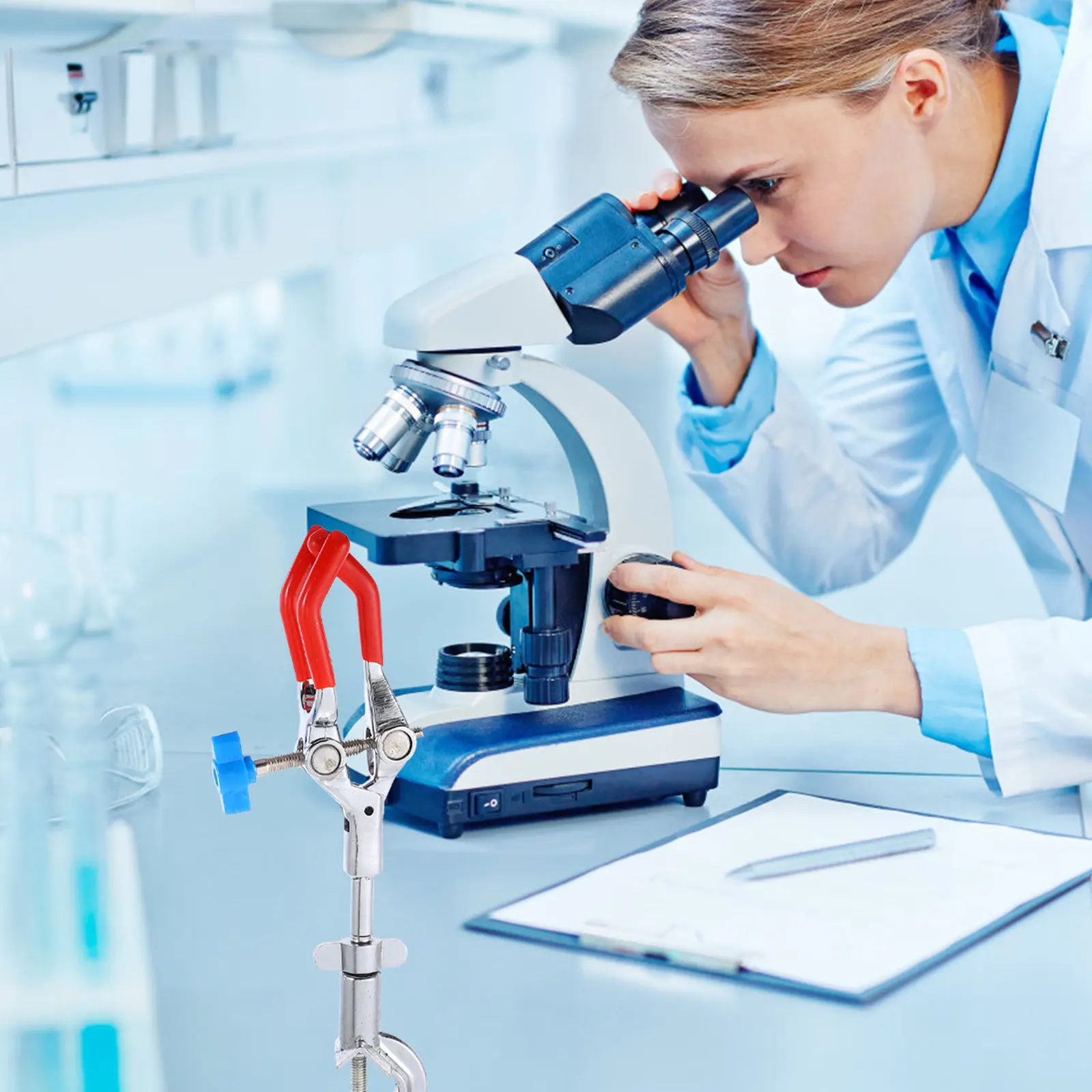 

Laboratory 3 Prong Clamp Ergonomic Handle Adjustable Clamp Base Firm Hold Experimental Equipment Test Tube Condenser Holder