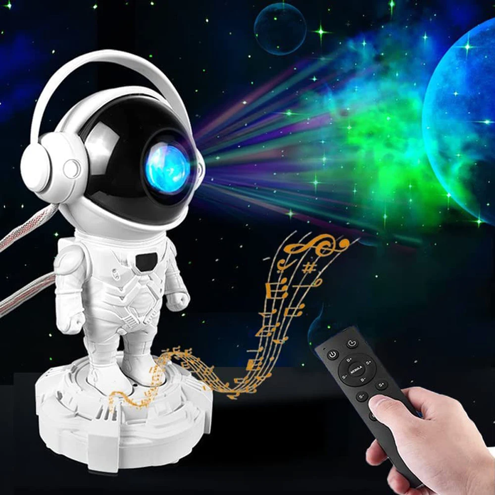 

Astronaut Projector Lamp with Sound Box Base Projection LED Night Light Cartoon Spaceman Table Lamp Starry Nursery Kids Gift