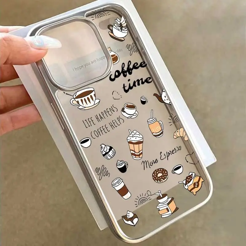 Brief Kaffee Graffiti Telefon Fall Für iPhone 17 AIR 16 E 15 14 13 12 11 XR PRO XS MAX 7 8 PLUS Anti Drop Staubdicht Abdeckung