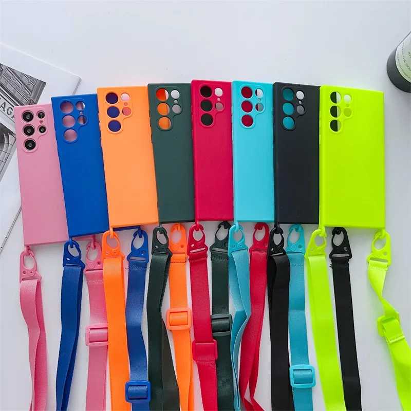 Crossbody Necklace Strap Lanyard Case For Samsung Galaxy S23 S22 S21 Plus Ultra S20 FE A52 A52S A32 A22 A12 Silicone Cover