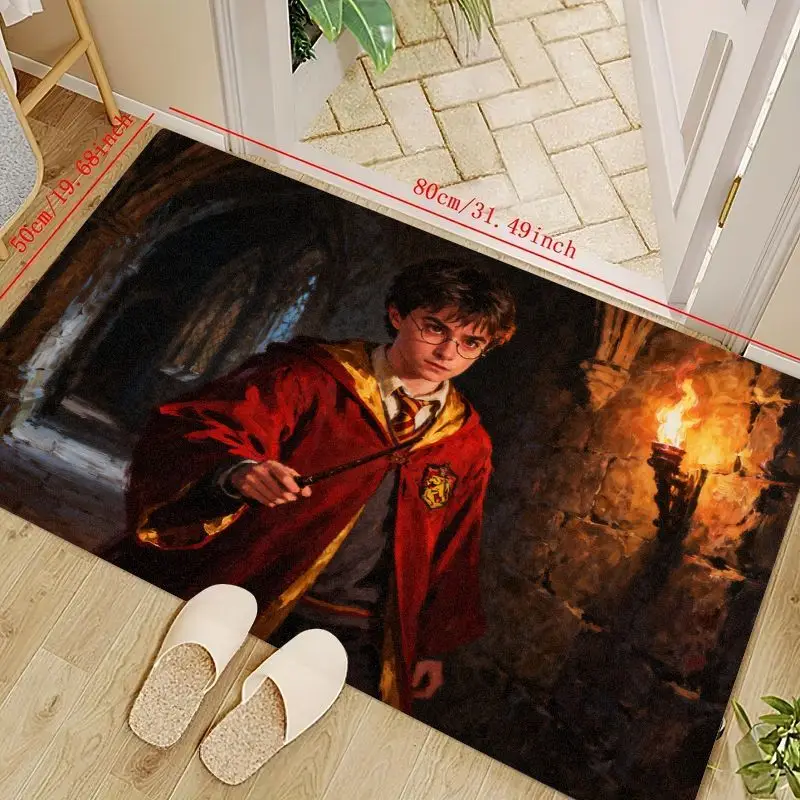 Felpudo de entrada con temática de varita mágica de Harry Potter Wizard, alfombra de suelo de Castillo de Hogwarts, alfombra absorbente antideslizante, Ideal para el hogar, 1 ud.