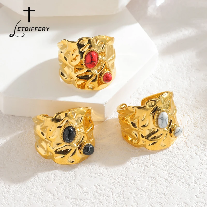 Letdiffery خواتم الأحجار الطبيعية الرجعية للنساء الفولاذ المقاوم للصدأ النمط الفرنسي قابل للتعديل المفتوحة مقاوم للماء خواتم مجوهرات الحفلات هدية #1