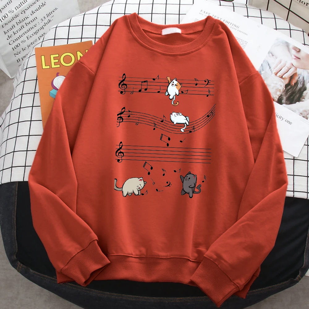 Fashion Winter Sweatshirts For Women Kopie Von Musical Cats Musical Notes Print Hoodies Soft Fleece Pullovers Loose Warm Clothes